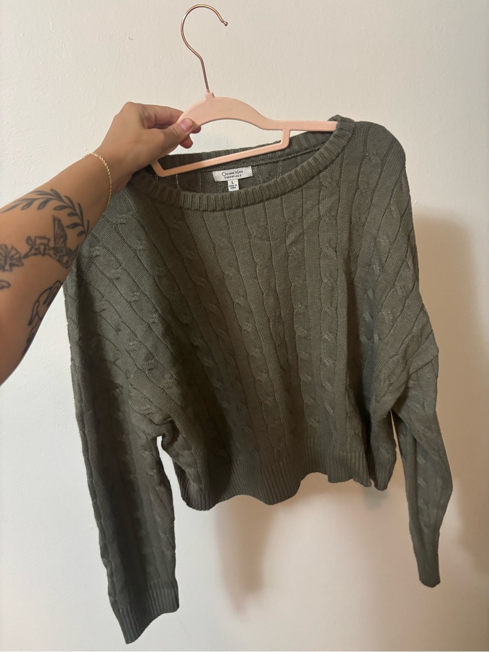 Cozy Cable-Knit Crewneck Sweater in Olive